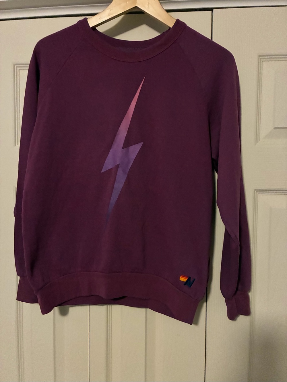 Aviator Nation Plum Crewneck with Gradient Lightning